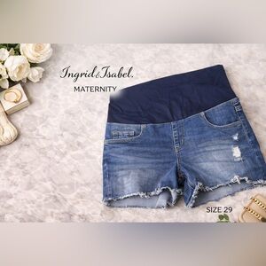 Ingrid & Isabel Maternity Denim Shorts with Navy Belly Panel